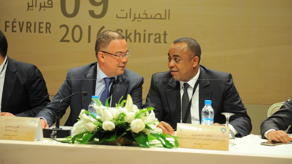 رئيس جامعة كرة القدم فوزي لقجع رفقة سعيد الناصيري رئيس العصبة الاحترافية