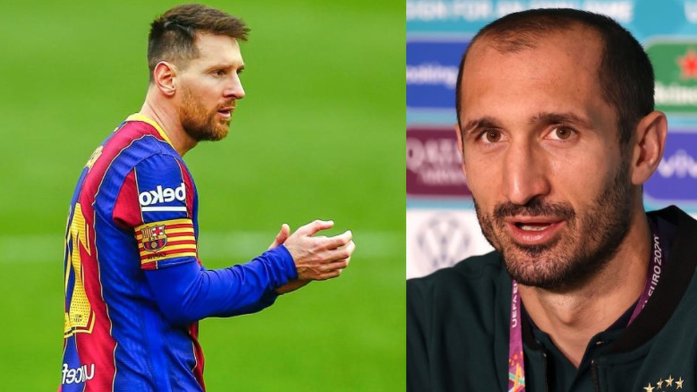 المدافع الإيطالي جورجيو كيليني ونجم برشلونة ليونيل ميسي / كأس أمم أوروبا