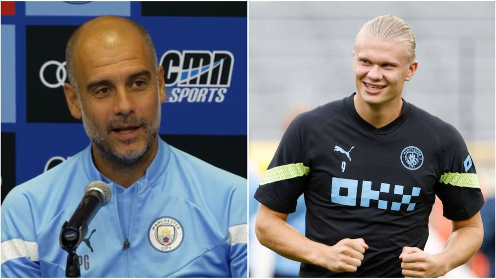مدرب مانشستر سيتي غوارديولا عن هالاند سيلعب ضد بايرن ميونخ إذا لم يسقط من السرير ولم يكسر كاحله